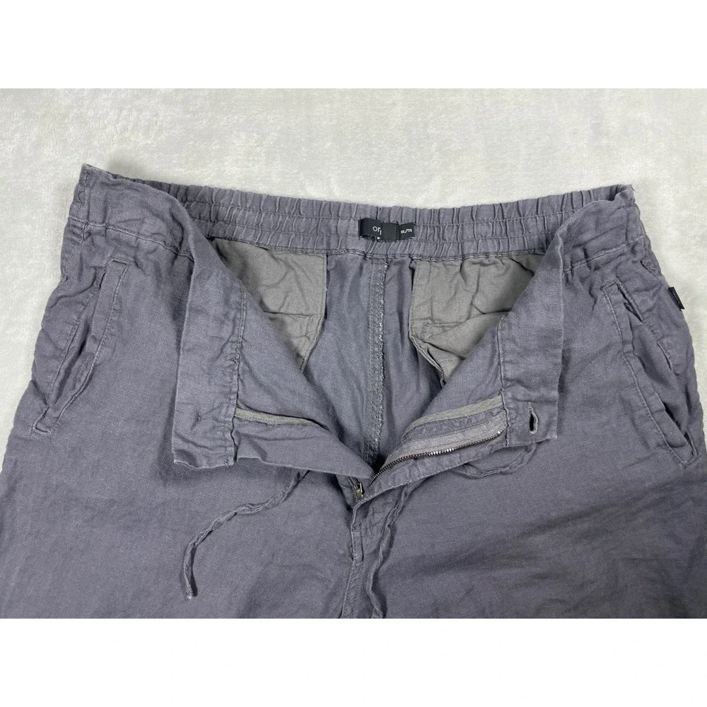 Onia Linen Pants Men XXL Gray Drawstring Elastic Waist Casual Beach Lightweight